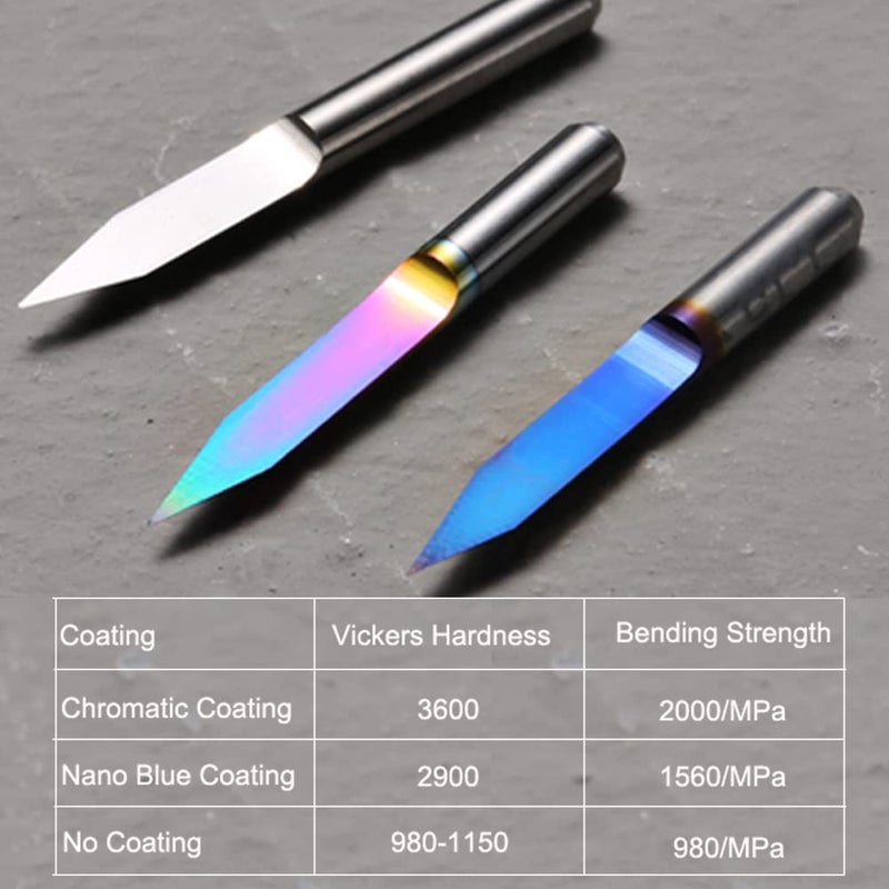 Genmitsu 3PCS V-Shape Tapered Ball Nose End Mills for Aluminum, Copper, Brass Engraving and Other Metals Carving, Chromatic Coating CNC Bits, 1/8''(3.175mm) Shank, EM03A - Image 2